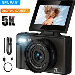 Digital Camera 5K 75MP for Photos and Vlogging